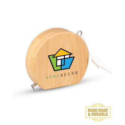 Union Printed - Bamboo Wood (3ft) Round Shaped Tape Measure and Wrist Band with Full Color Logo