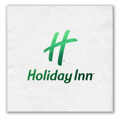 Foil Stamped 1-Ply White Beverage Napkin, Linen Embossed