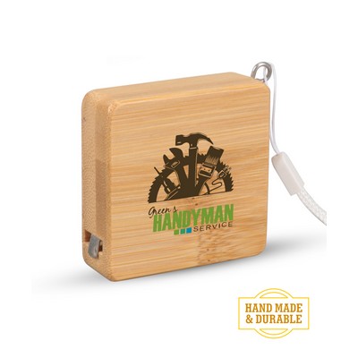 Union Printed - Bamboo Wood (3ft) Square Shaped Tape Measure and Wrist Band with Full Color Logo
